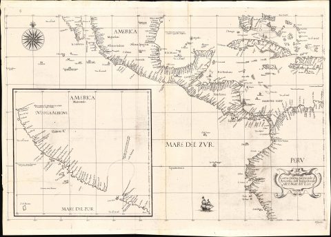 1647 Dudley Nautical Chart of the Pacific w/ Coast of California