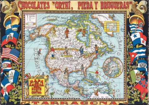 1940 Chocolates Orthi Pictorial Map of North America
