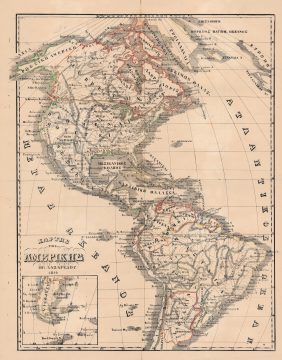 1866 Lazaridou Map of the Americas (in Greek!) w/ Freebooter Republic of Fredonia, Texas