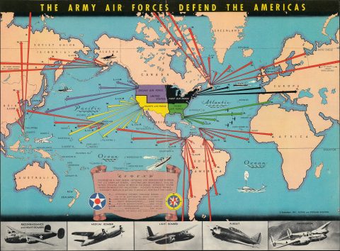 1941 Flying and Popular Aviation Pictorial Map of the Americas, World War II