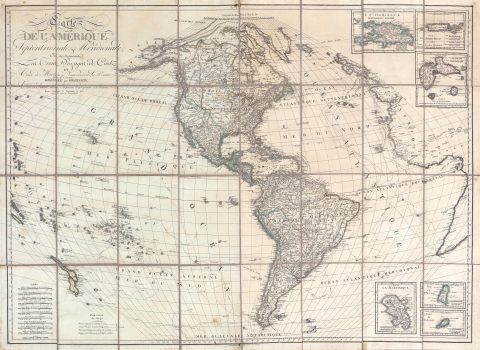 1833 Hérisson Folding Wall Map of North America and South America