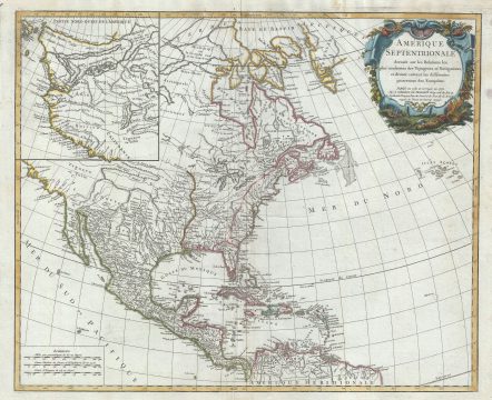 1775 Vaugondy Map of North America (United States, Mexico, Canada)
