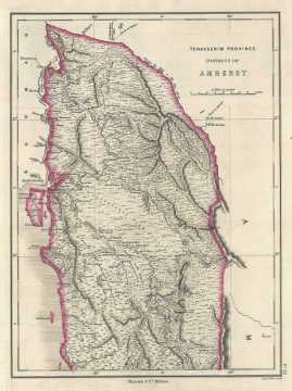 1854 Pharoah Map of Mon State and Kayin State in Burma or Myanmar