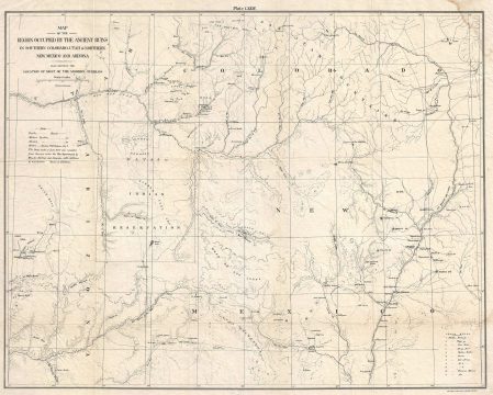 1876 Owen Map of Ancient Native American Ruins in the American Southwest