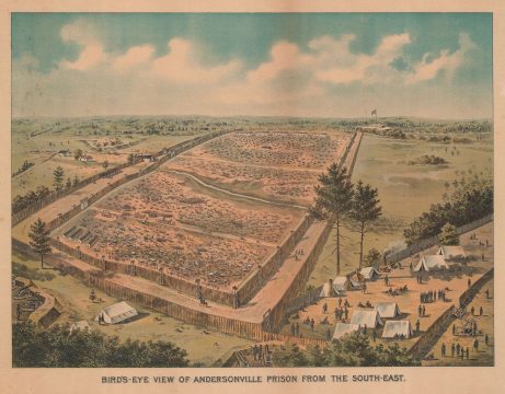 1890 J.W. Morton Bird's-Eye View Map of U.S. Civil War Andersonville Prison, Georgia