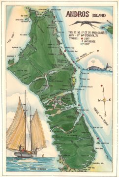 1965 William Johnson Jr. Hand-Colored Pictorial Map of Andros Island, Bahamas