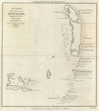 1825 Basire Map of Anegada Island, Virgin Islands (w/ slave ship wrecks)