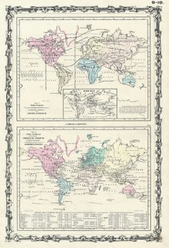 1861 Johnson Map of the World's Industry and Animals
