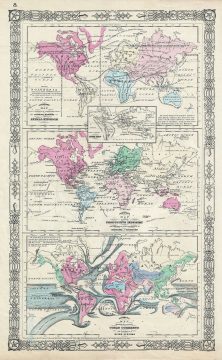 1864 Johnson Map of the World showing the Animal Kingdom, Industies, and Currents