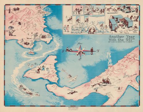 1943 Potter WWII Pictorial Route Map of the 951st Aviation Engineer Company in Italy