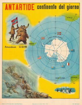 1956 Editrice La Scuola Map of Antarctica with Amundsen and Scott Vignettes