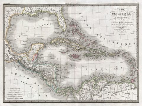 1829 Lapie Map of the West Indies or Antilles and Central America