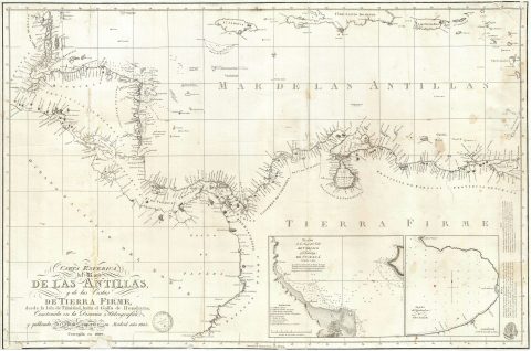 1809 Dirección Hidrografía Map of Central America, Colombia, Venezuela