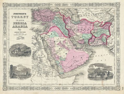 1863 Johnson Map of Arabia, Persia, Turkey and Afghanistan (w/ Iran and Iraq)