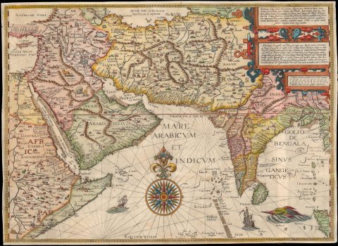 1596 Linschoten Map of East Africa, Arabia, Persia and India