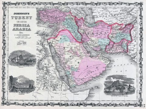 1861 Johnson Map of Arabia, Persia, Turkey and Afghanistan (w/ Iran, Iraq)