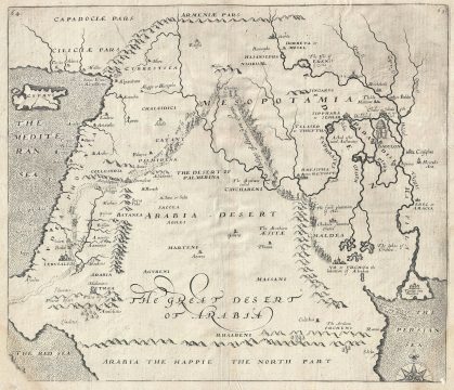 1614 Sir Walter Raleigh Map of the Middle East (Arabia the Happie)