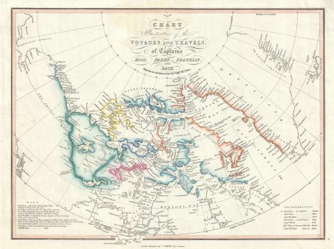 1852 Smith Map of the Arctic showing explorations of Ross, Parry, and Franklin