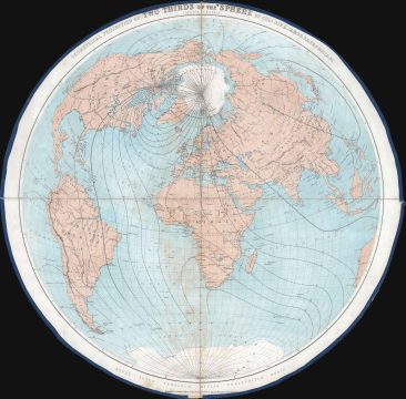 1860 James Polar Projection of the Globe - Arctic / Atlantic Projection
