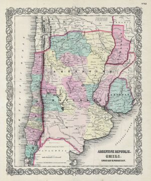 1856 Colton Map of Argentina, Chile, Paraguay and Uruguay