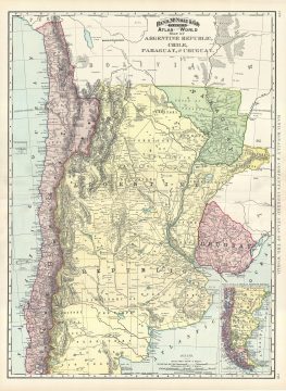 1892 Rand McNally Map of Argentina, Chile, Paraguay and Uruguay