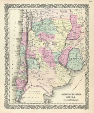 1855 Colton Map of Argentina, Chile, Paraguay and Uruguay