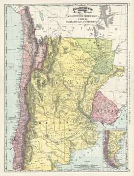 1892 Rand McNally Map of Argentina, Chile, Paraguay and Uruguay