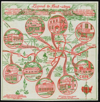 1952 Pictorial Tourist Map of Route 66 in Arizona, Printed on a Napkin