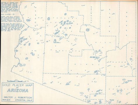 1956 Robertson Diazotype Map of Arizona Placer Gold Deposits