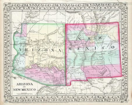 1867 Mitchell Map of Arizona and New Mexico