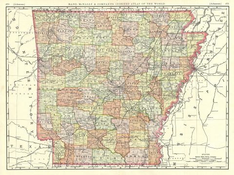 1890 Rand McNally Map of Arkansas
