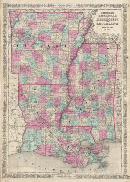 1863 Johnson Map of Arkansas, Mississippi and Louisiana
