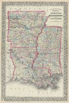 1872 Mitchell Map of Arkansas, Mississippi and Louisiana