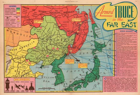 1938 Sundberg Pictorial Map of Fighting Between in East Asia Before WWII
