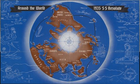 1934 Hamburg American Line Brochure and Map of Around the World Voyage