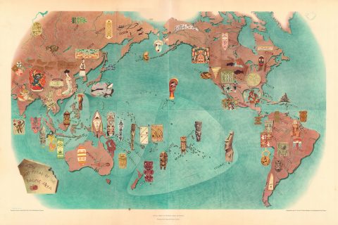 1940 Covarrubias Pictorial Map of Pacific Regional Indigenous Art Forms