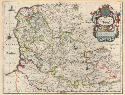 1642 Jansson Map of Artesia or Artois, Northwestern France (Pas-de-Calais)