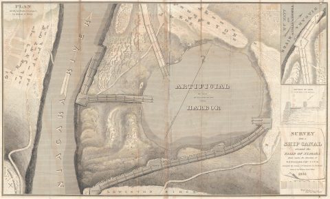 1835 Williams Map of Artificial Harbor for Proposed Canal around Niagara Falls