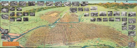 1958 Hokkaido Bijutsu Panoramic View of Asahikawa, Hokkaido