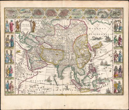 1630 / 1640 Blaeu Map of Asia: Superb Original Color