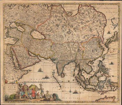 1680 / 1690 Map of Asia after Frederic De Wit
