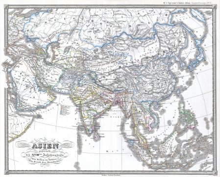1855 Perthes Map of Asia at the end of the 18th Century