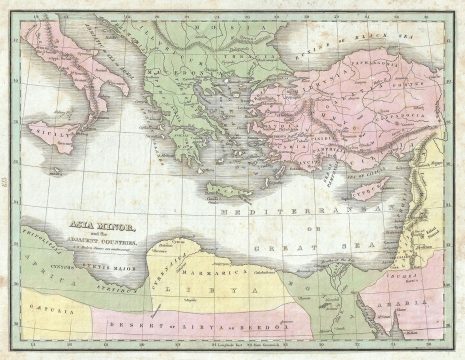 1835 Bradford Map of Asia Minor (Turkey) and its Surrounding Countries