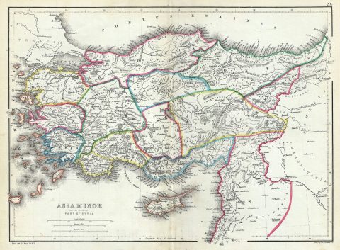 1867 Hughes Map of Turkey or Asia Minor (Anatolia) in Antiquity
