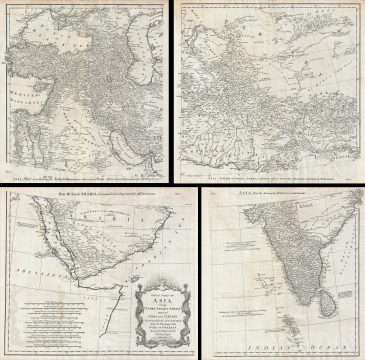 1755 Postlethwayte Four Part Map of Turkey, Arabia, Persia, India and Tartary