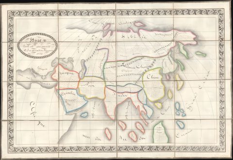 1832 Beaucousiu French Manuscript Schoolgirl Map of Asia (from Memory)