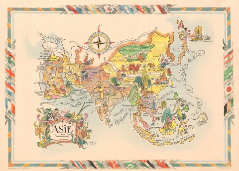 1951 Liozu Pictorial Map of Asia