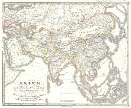 1855 Spruner Map of Asia in the 9th and 10th Centuries