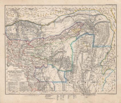 1840 Ritter Map of Bhutan, N. Burma, N. Bangladesh, Assam, Arunachal Pradesh