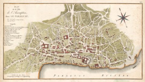 1809 Azara Map of Asunción in Paraguay: earliest printed plan of Paraguay's capital